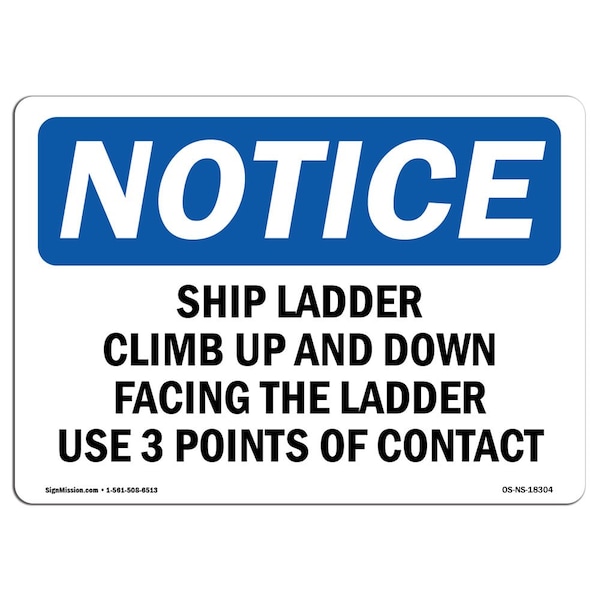 OSHA, Ship Ladder Climb Up & Down Facing The, 24in X 18in Rigid Plastic, 18" W, 24" L, Landscape